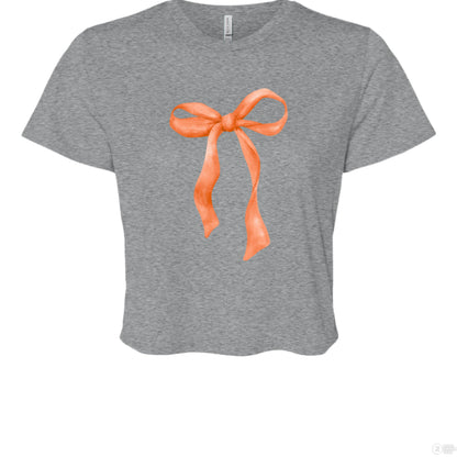 Customizable: Orange Coquette Bow Flowy Cropped T-Shirt
