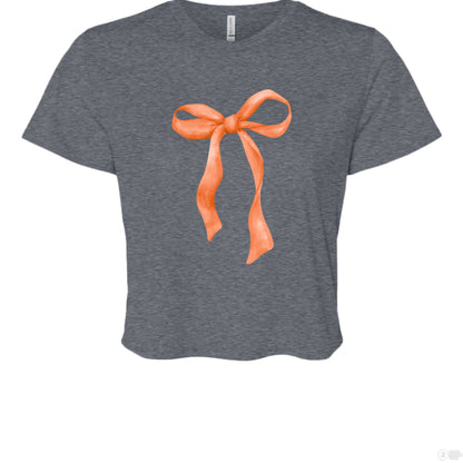 Customizable: Orange Coquette Bow Flowy Cropped T-Shirt