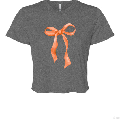 Customizable: Orange Coquette Bow Flowy Cropped T-Shirt