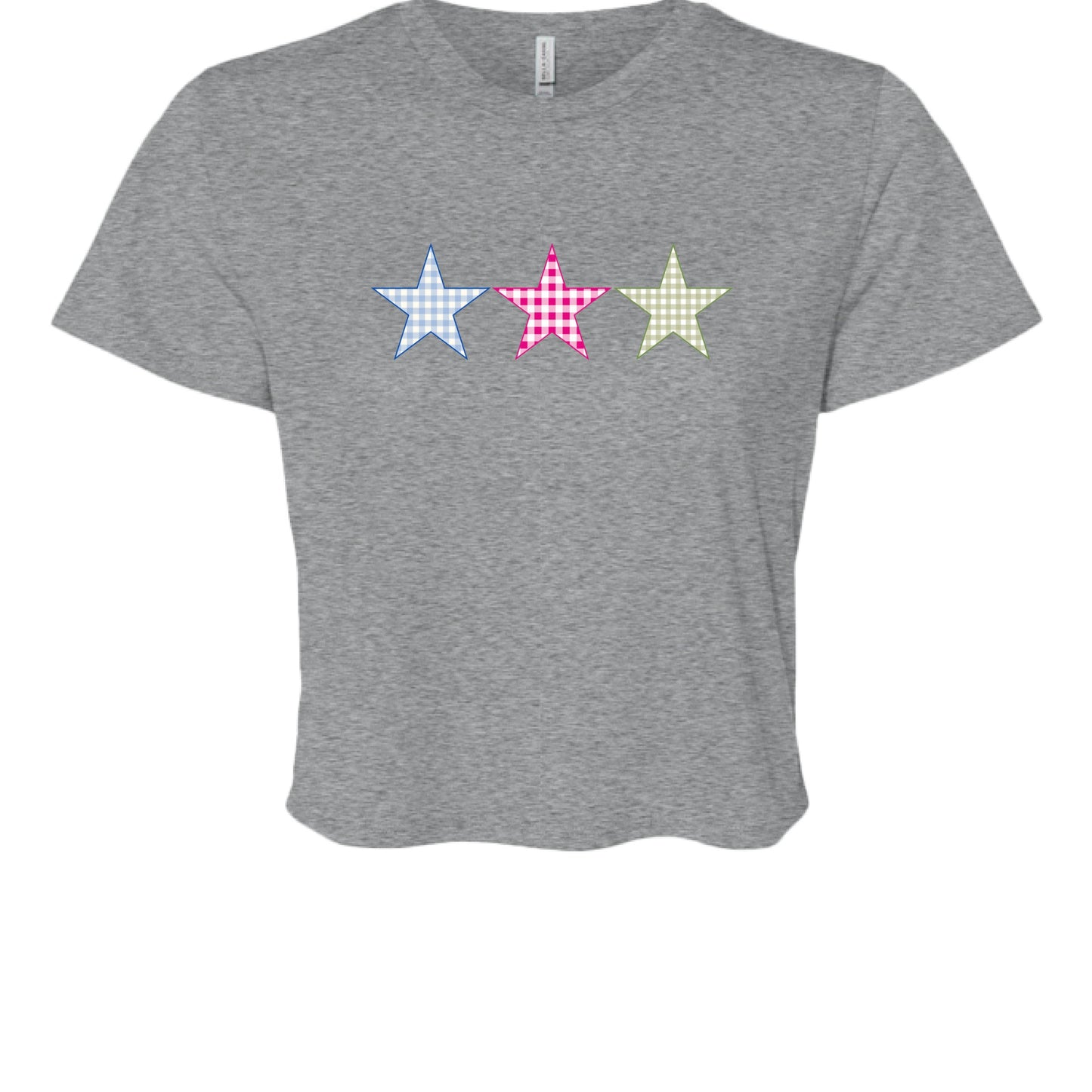 Customizable: Gingham Tri-Star Flowy Cropped Tee