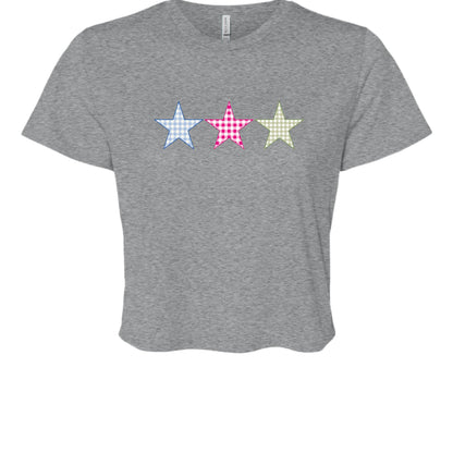 Customizable: Gingham Tri-Star Flowy Cropped Tee