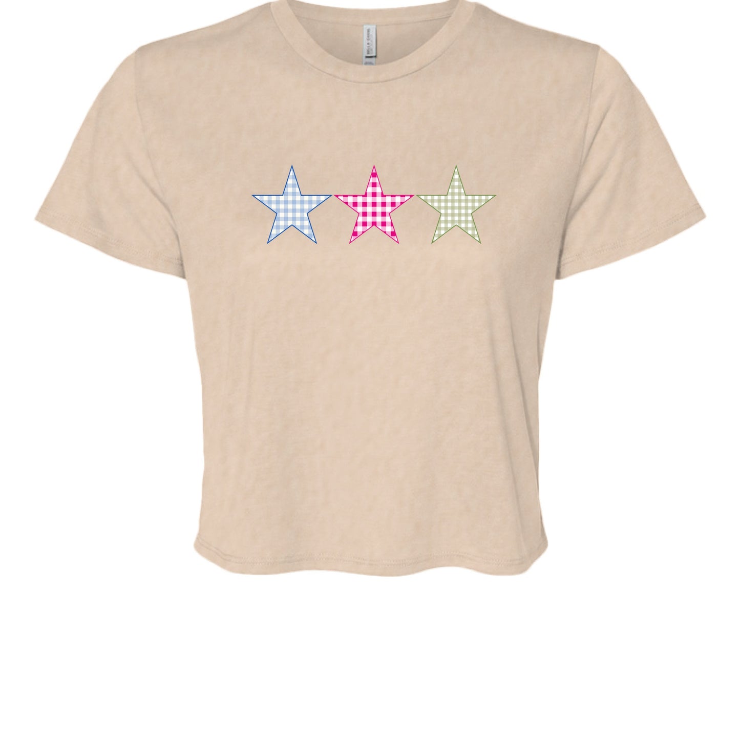 Customizable: Gingham Tri-Star Flowy Cropped Tee