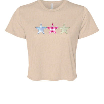 Customizable: Gingham Tri-Star Flowy Cropped Tee