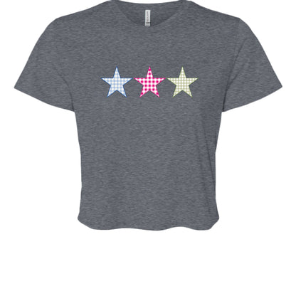 Customizable: Gingham Tri-Star Flowy Cropped Tee