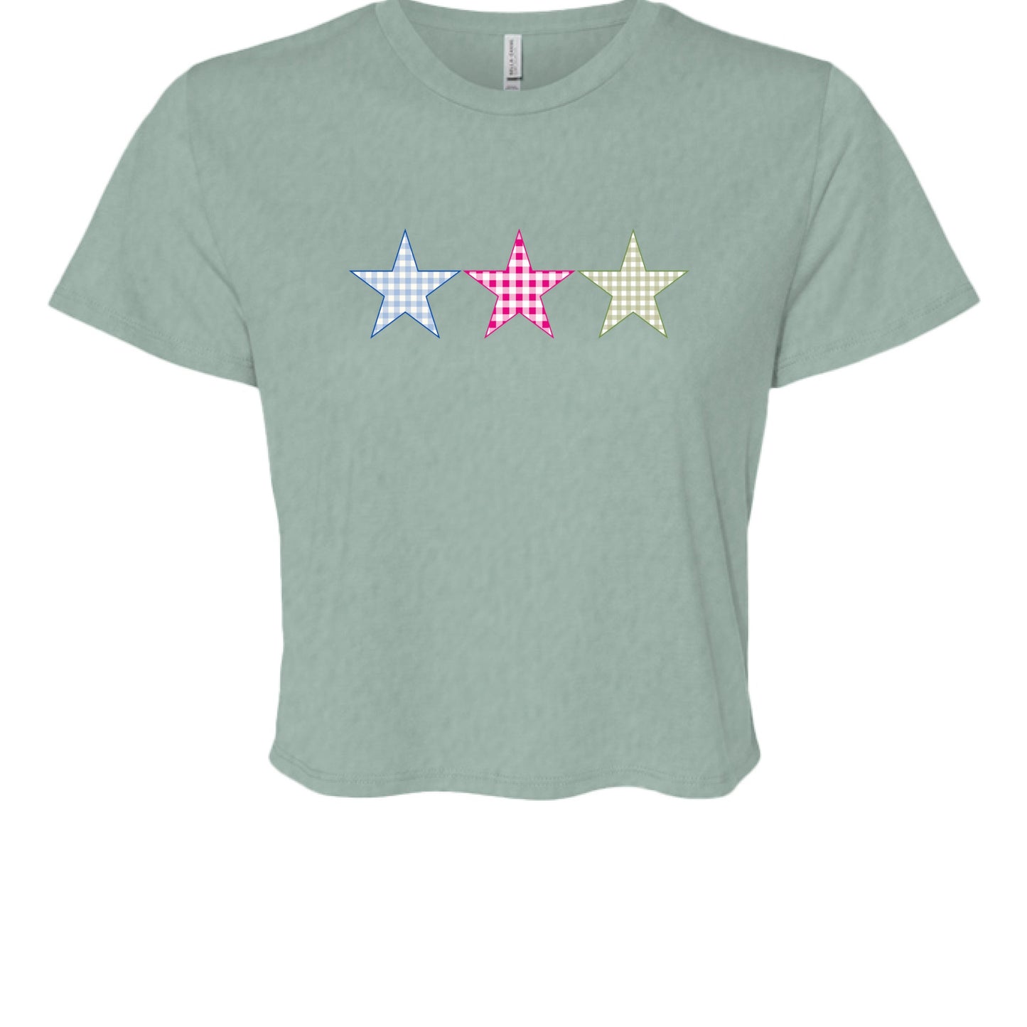 Customizable: Gingham Tri-Star Flowy Cropped Tee