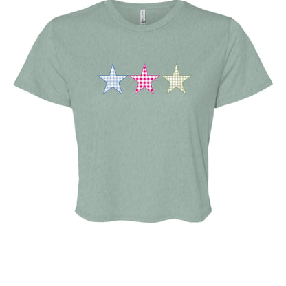 Customizable: Gingham Tri-Star Flowy Cropped Tee