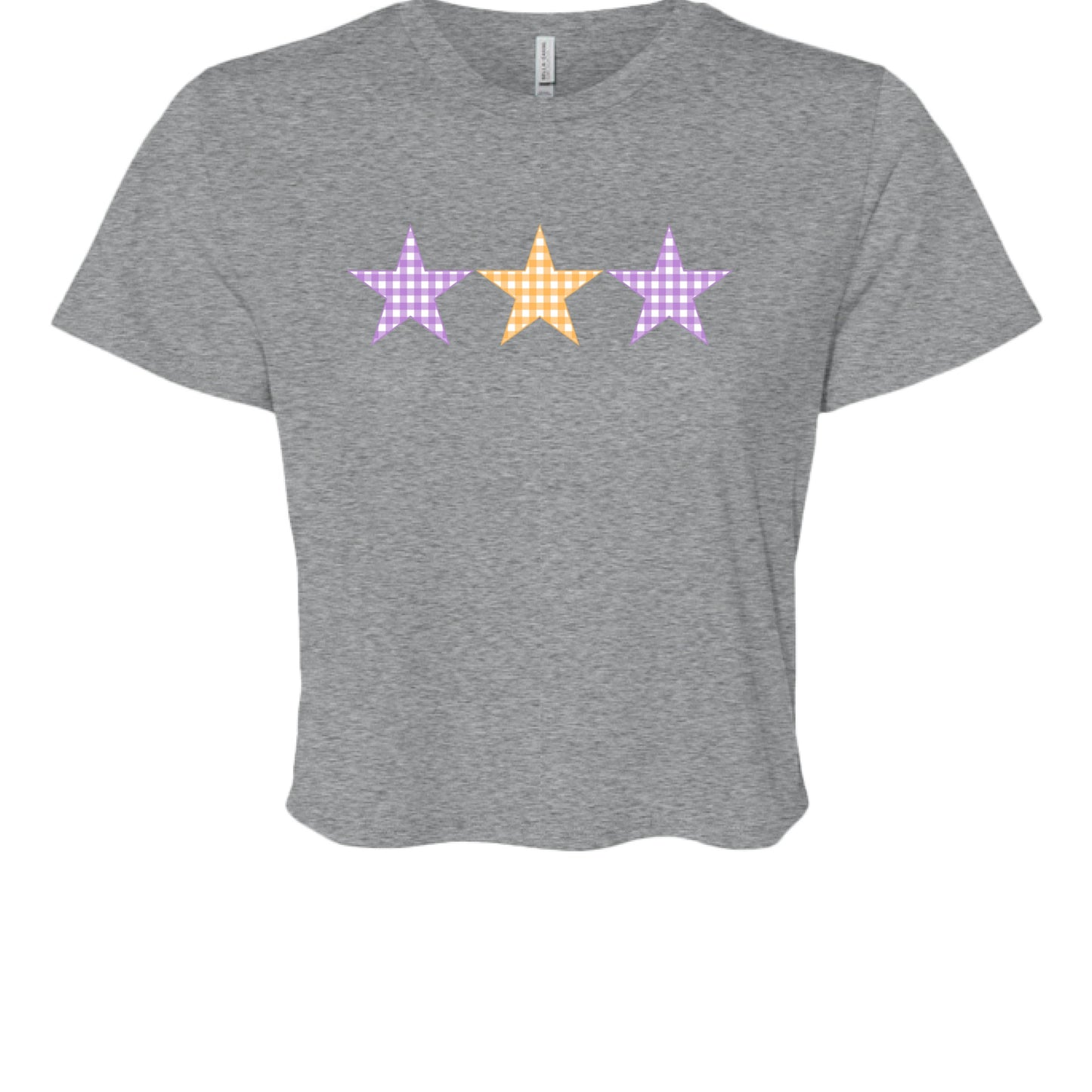 Customizable: Tri-Star Flowy Orange and Purple Gingham Cropped Tee