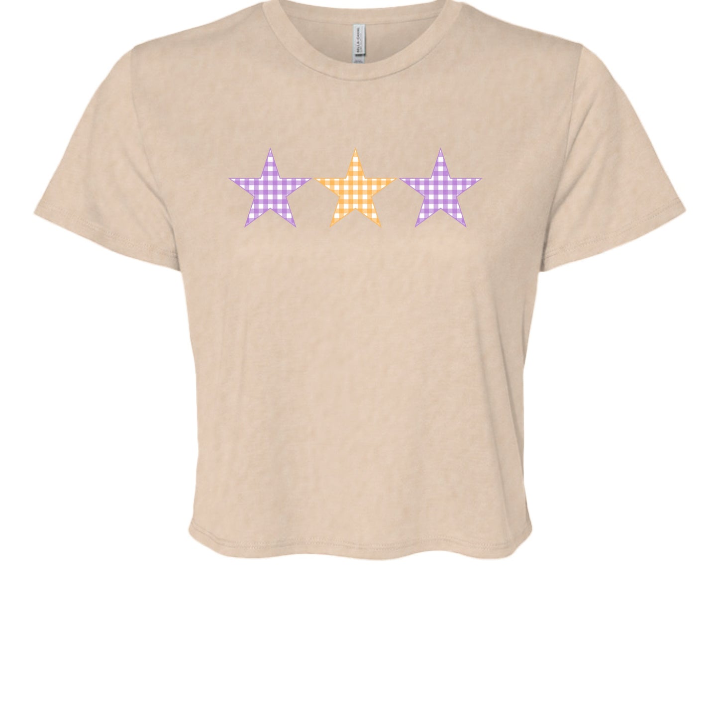 Customizable: Tri-Star Flowy Orange and Purple Gingham Cropped Tee