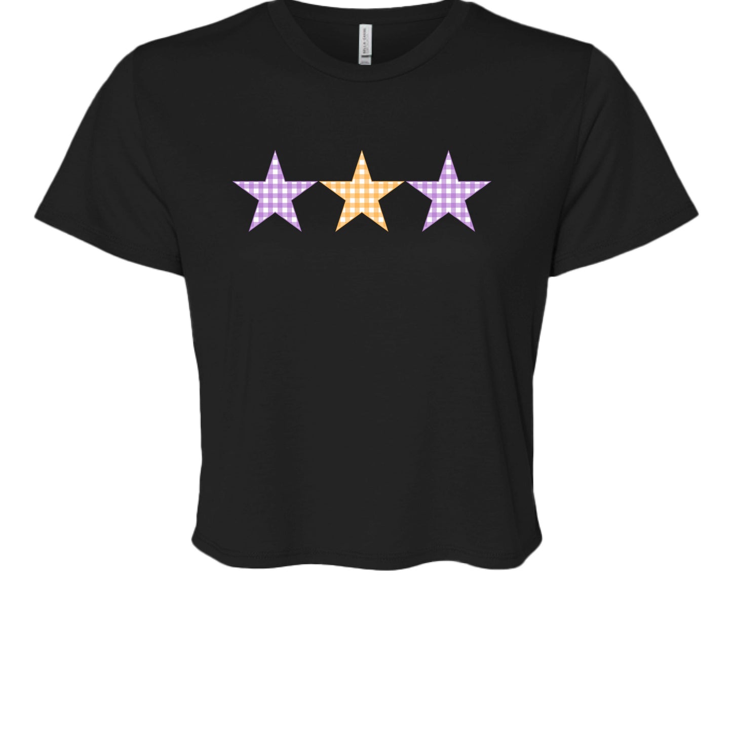 Customizable: Tri-Star Flowy Orange and Purple Gingham Cropped Tee