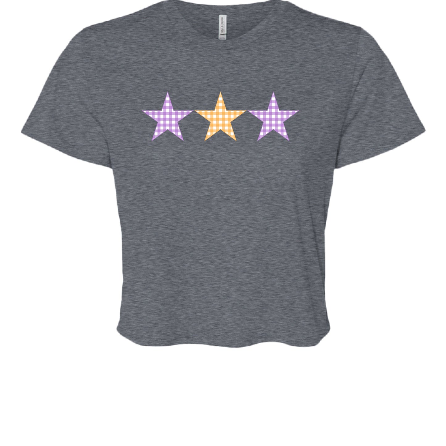 Customizable: Tri-Star Flowy Orange and Purple Gingham Cropped Tee