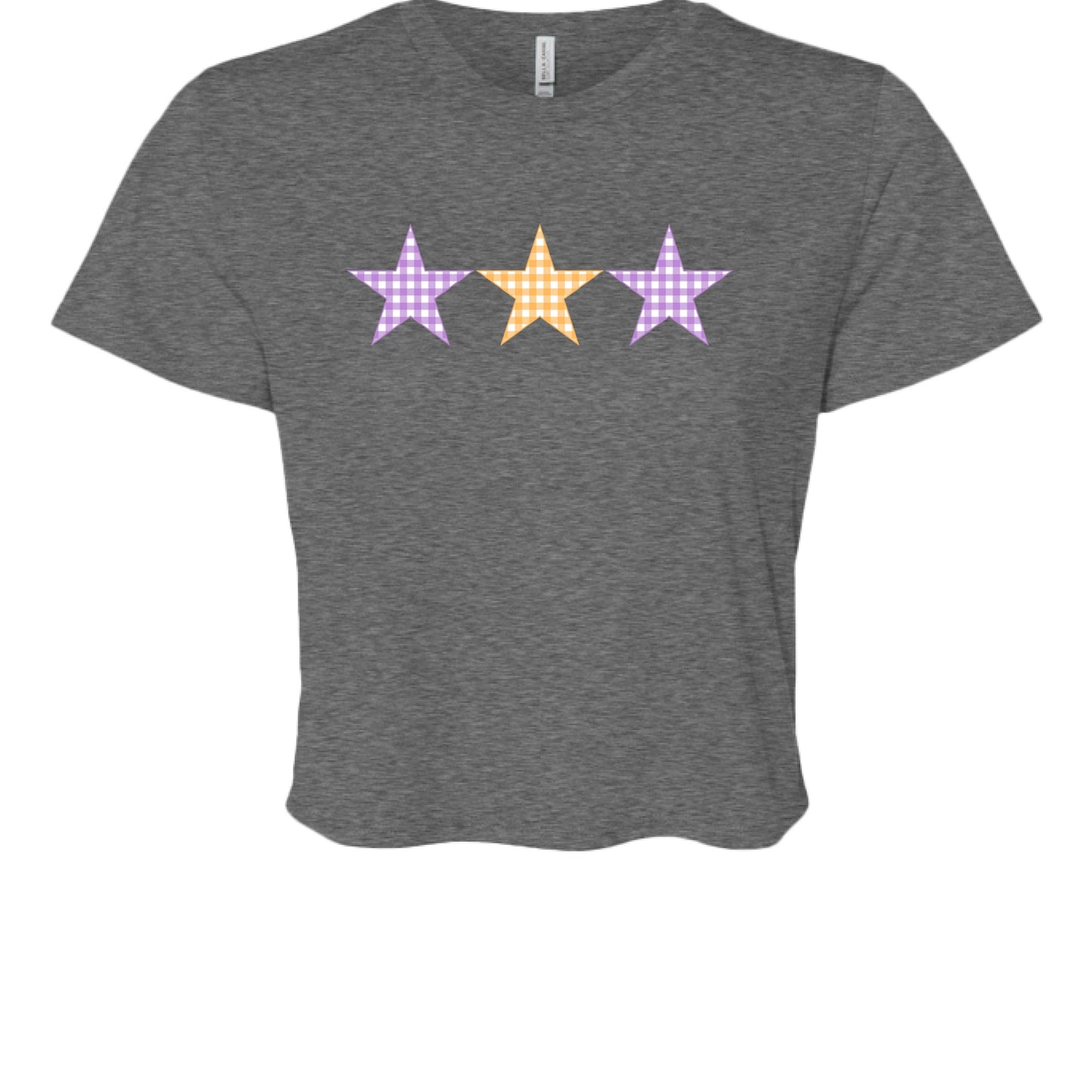 Customizable: Tri-Star Flowy Orange and Purple Gingham Cropped Tee