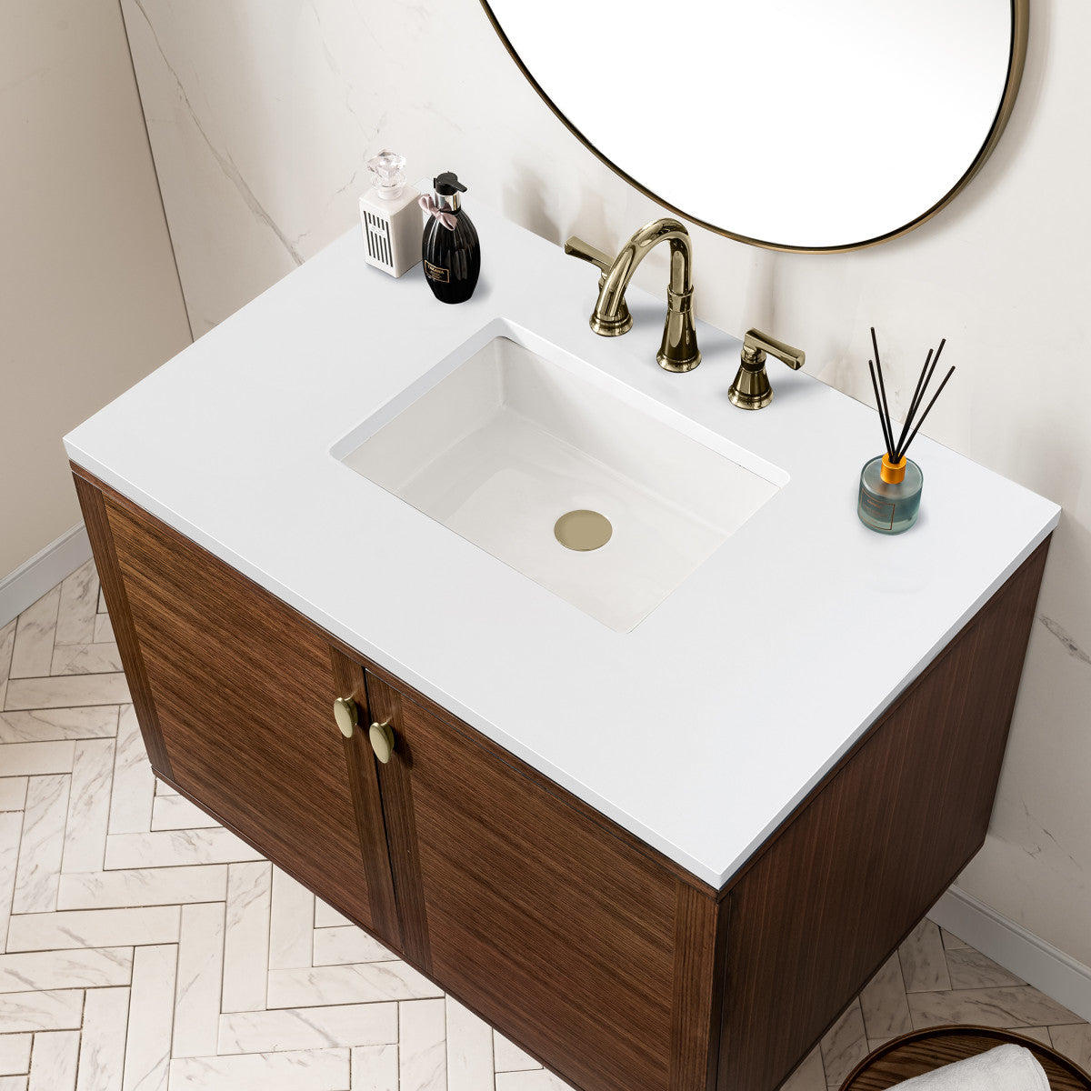 Amberly 36" Single Vanity Cabinet, Mid-Century Walnut