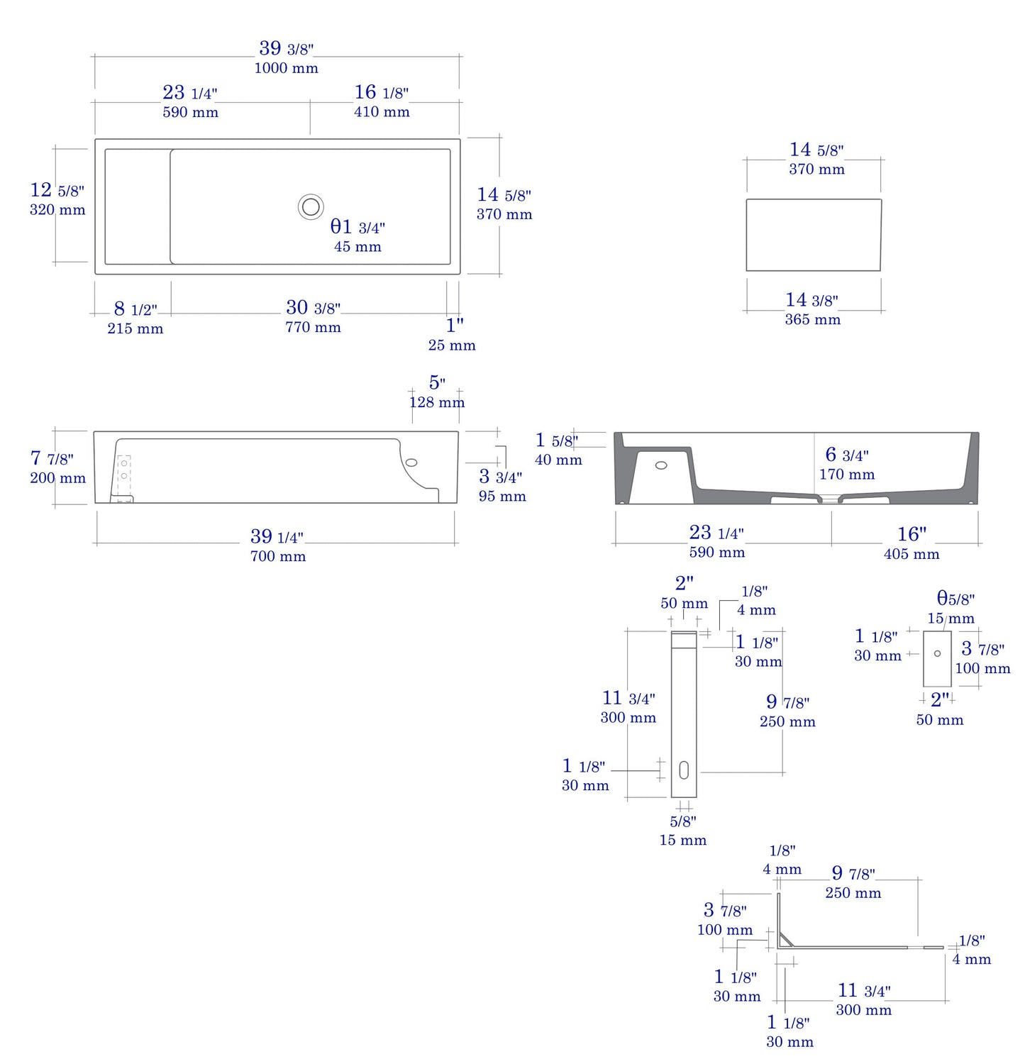 ALFI brand  AB39TR 39" White Above Mount Fireclay Bathroom Trough Sink