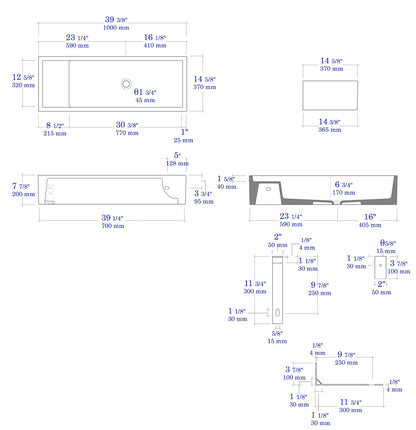ALFI brand  AB39TR 39" White Above Mount Fireclay Bathroom Trough Sink