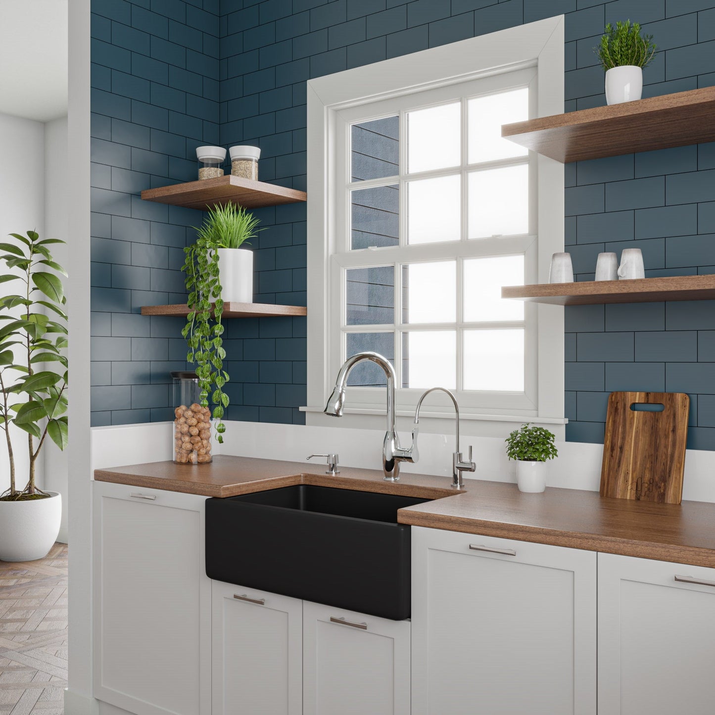 ALFI brand AB3018HS Reversible Smooth / Fluted Single Bowl Fireclay Farm Sink
