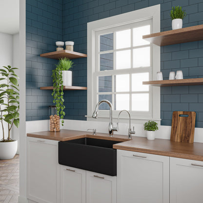 ALFI brand AB3018HS Reversible Smooth / Fluted Single Bowl Fireclay Farm Sink