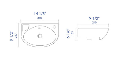 ALFI brand  ABC118 White 14" Small Wall Mounted Ceramic Sink with Faucet Hole