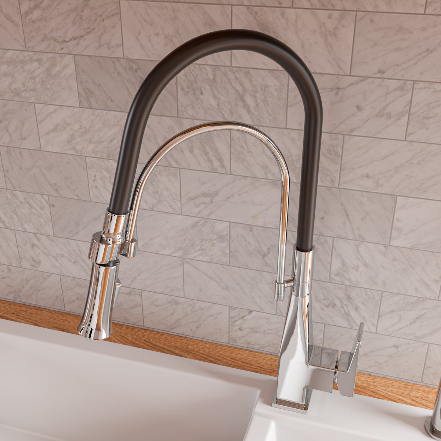 ALFI brand ABKF3023 Square Kitchen Faucet with Black Rubber Stem