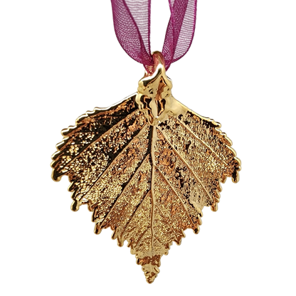 Gold Birch Leaf with Sheer Ribbon Ornament