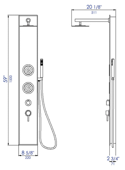 ALFI brand  ABSP50W White Glass Shower Panel with 2 Body Sprays and Rain Shower Head