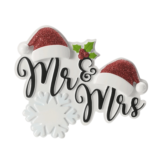 Mr & Mrs with Santa Caps Couples Ornament
