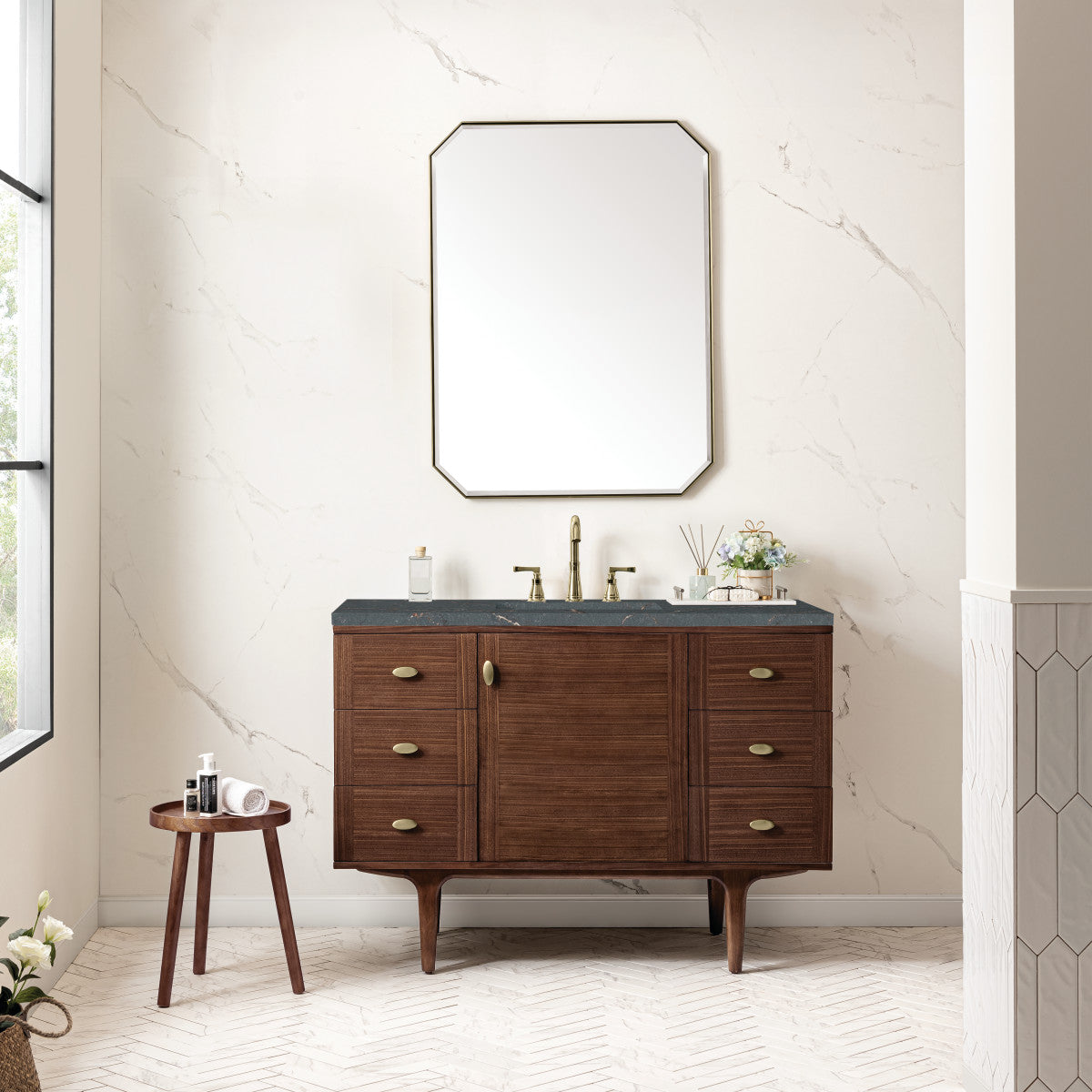 Amberly 48" Single Vanity Cabinet, Mid-Century Walnut