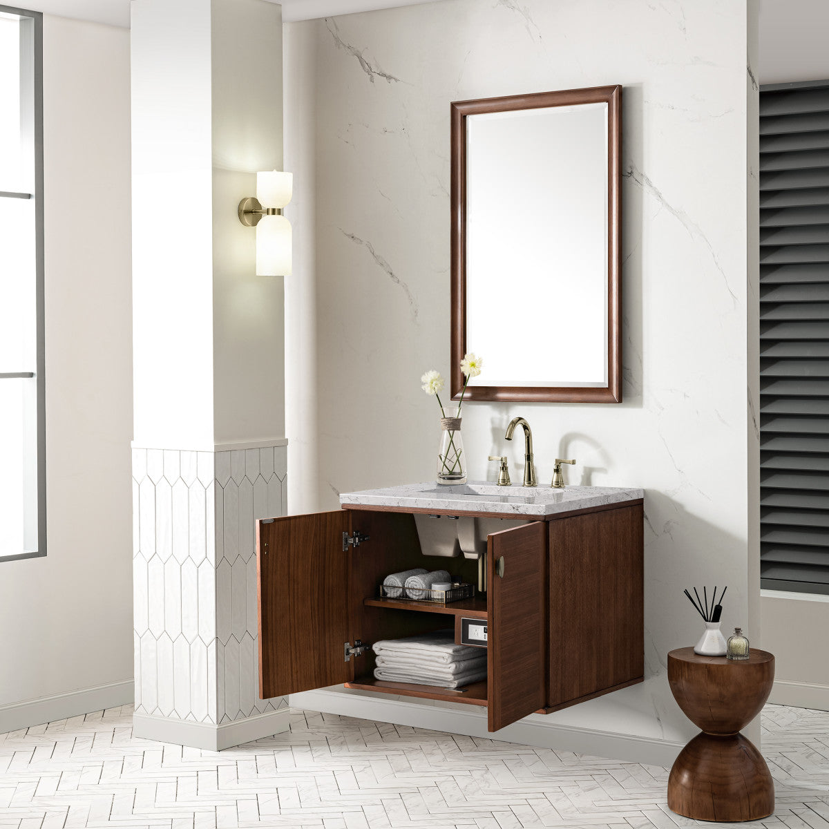 Amberly 30" Single Vanity Cabinet, Mid-Century Walnut