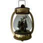 B/O Lighted Wind Up Musical Wood Glass Lantern - Santa Flying  Over House