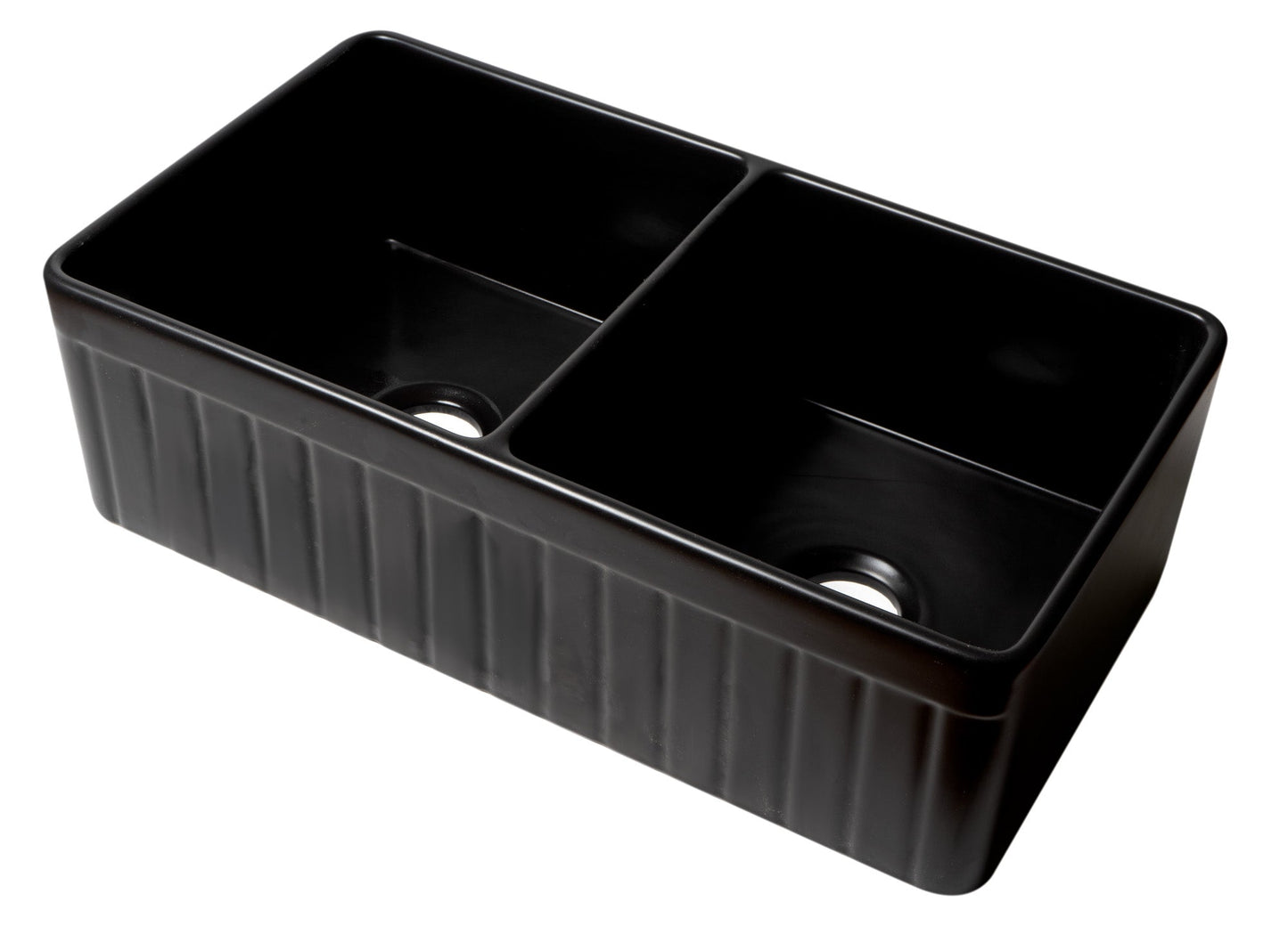 ALFI brand ABF3318D Smooth Apron 33" x 18" Double Bowl Fireclay Farm Sink