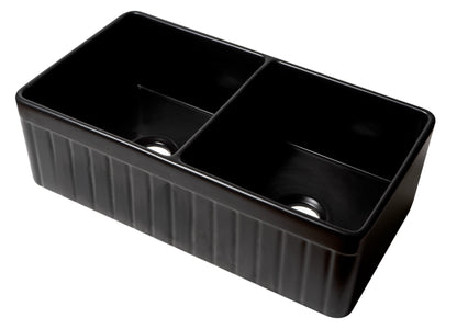 ALFI brand ABF3318D Smooth Apron 33" x 18" Double Bowl Fireclay Farm Sink