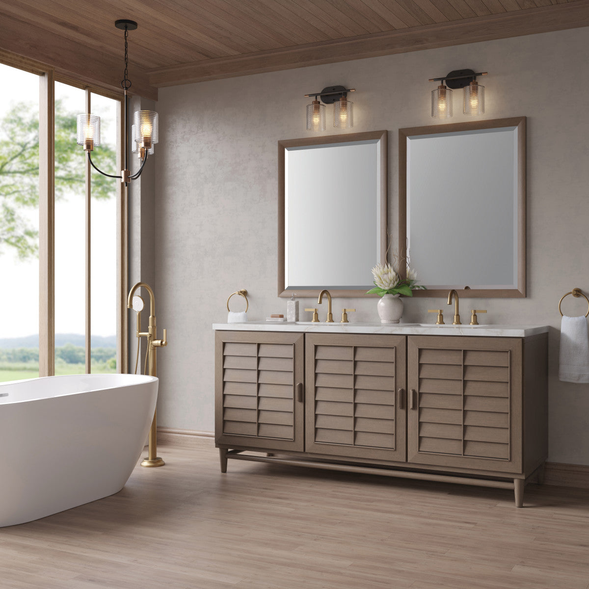 Portland 72" Double Vanity Cabinet, Whitewashed Walnut