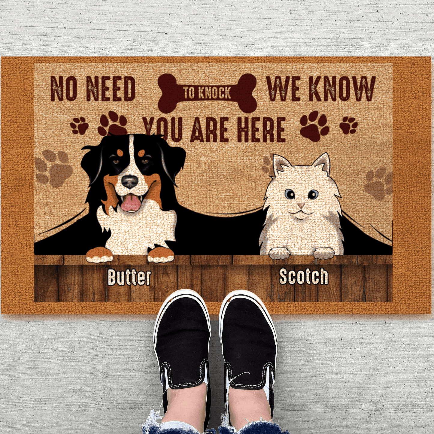 No need to knock We know you're here - Personalized Doormat - Custom Gifts for Pet Lovers & Owners | Dog, Cat Mom & Dad | Housewarming