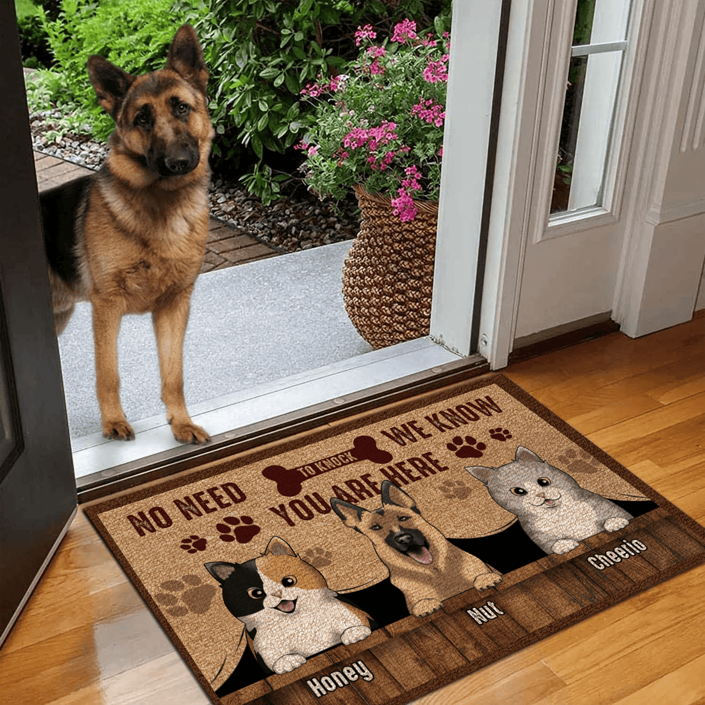 No need to knock We know you're here - Personalized Doormat - Custom Gifts for Pet Lovers & Owners | Dog, Cat Mom & Dad | Housewarming