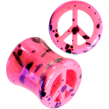 Black Speckled Pink Acrylic Peace Sign Saddle Plug Set 10mm to 20mm