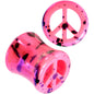 Black Speckled Pink Acrylic Peace Sign Saddle Plug Set 10mm to 20mm