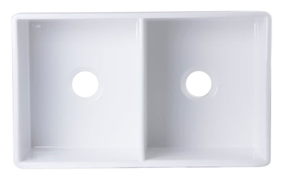 ALFI brand AB537 AB537-W White 32" Fluted Apron Double Bowl Fireclay Farmhouse Kitchen Sink