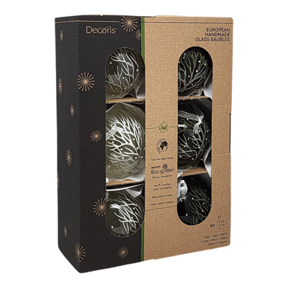 Enamel Branch Glass Ornament Set - 80mm - White Mint & Green