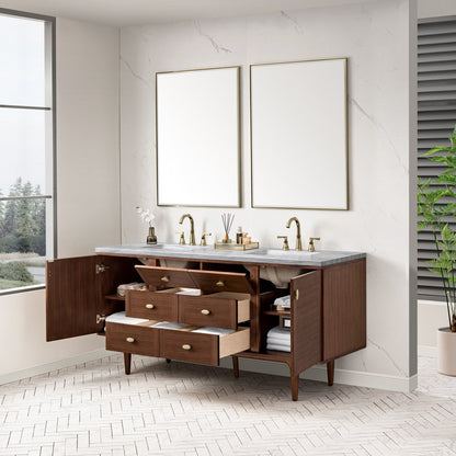Amberly 72" Double Vanity Cabinet, Mid-Century Walnut