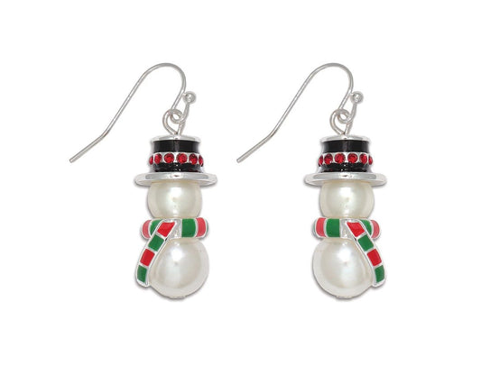 Pearl Snowmen with Scarves and Crystal Hats Earrings