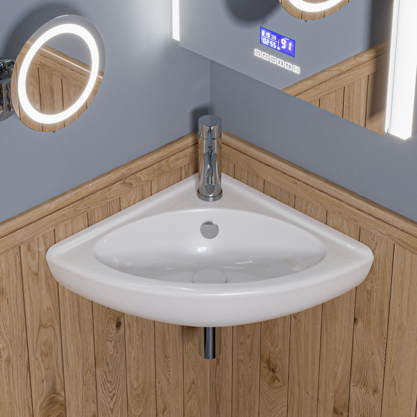 ALFI brand  ABC120 White 22" Corner Wall Mounted Ceramic Sink with Faucet Hole