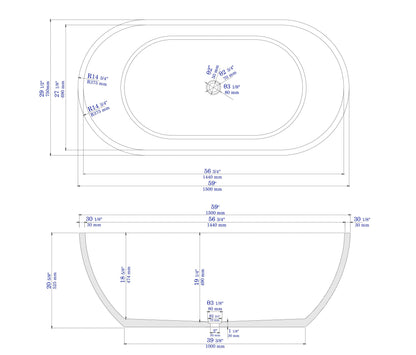 ALFI brand  ABCO59TUB 59" Solid Concrete Oval Freestanding Bathtub
