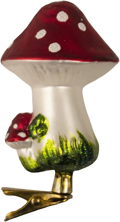 Mushroom Clip-On Glass Ornament - Set of 2