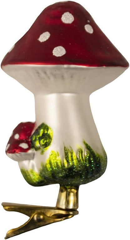 Mushroom Clip-On Glass Ornament - Set of 2