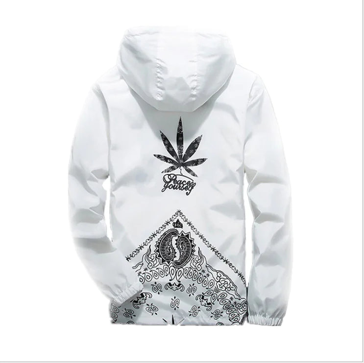 Hooded Jacket with Harajuku Leaf Print for Couples