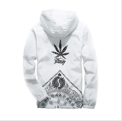 Hooded Jacket with Harajuku Leaf Print for Couples
