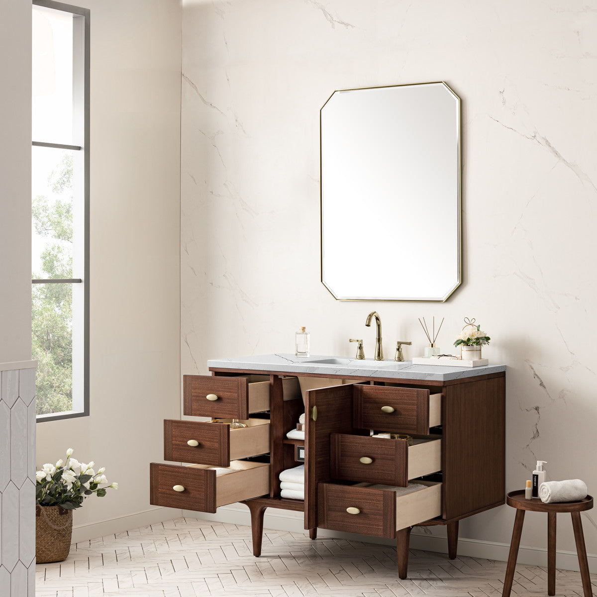 Amberly 48" Single Vanity Cabinet, Mid-Century Walnut