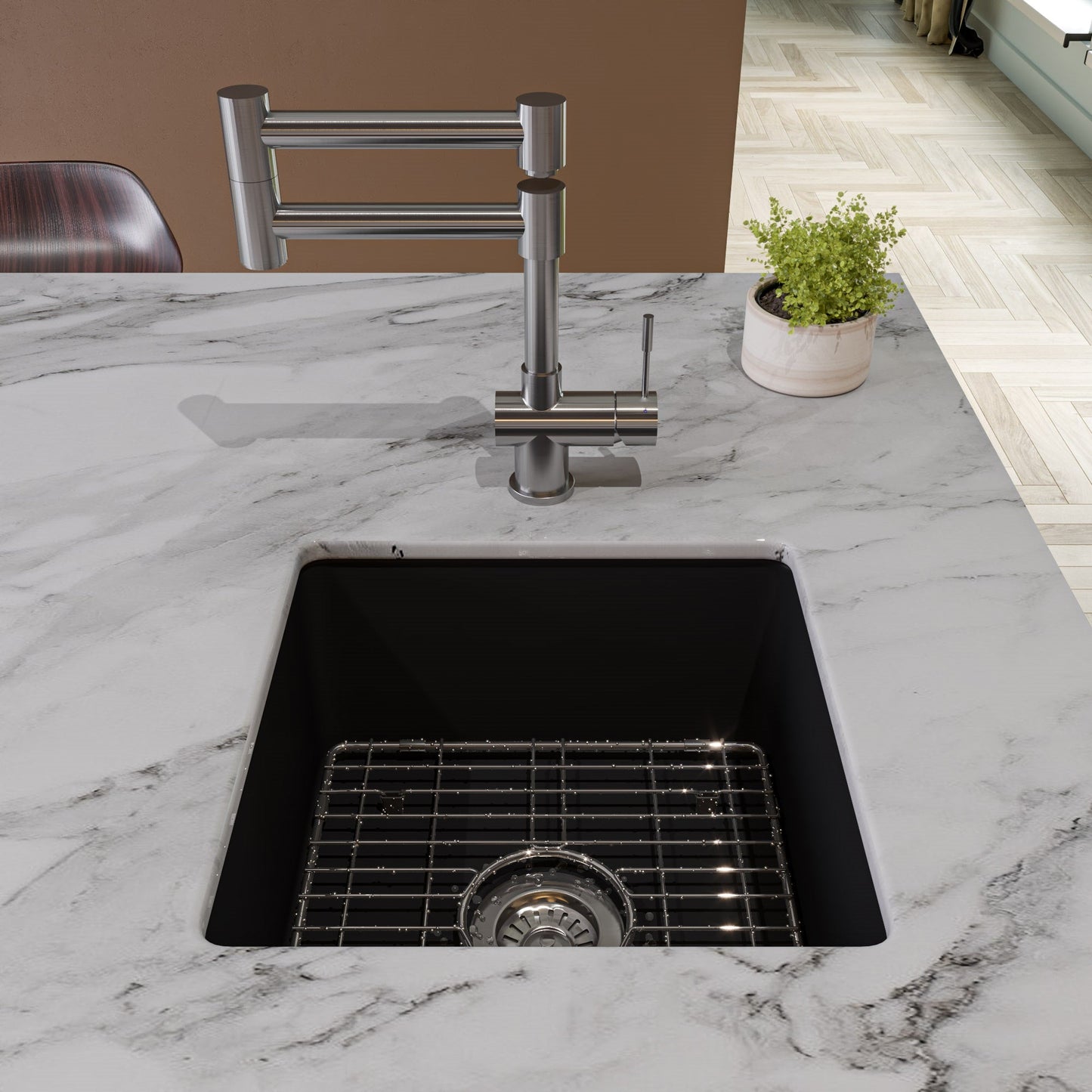 ALFI brand ABF1818S Square 18" x 18" Undermount / Drop In Fireclay Prep Sink