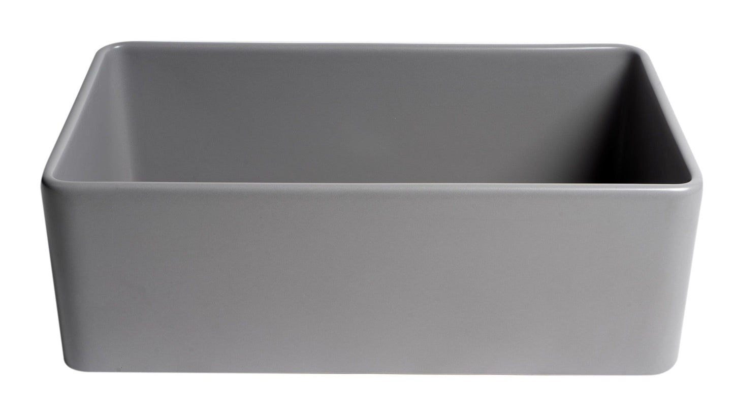 ALFI brand ABF3018 Smooth Apron 30" x 18" Single Bowl Fireclay Farm Sink