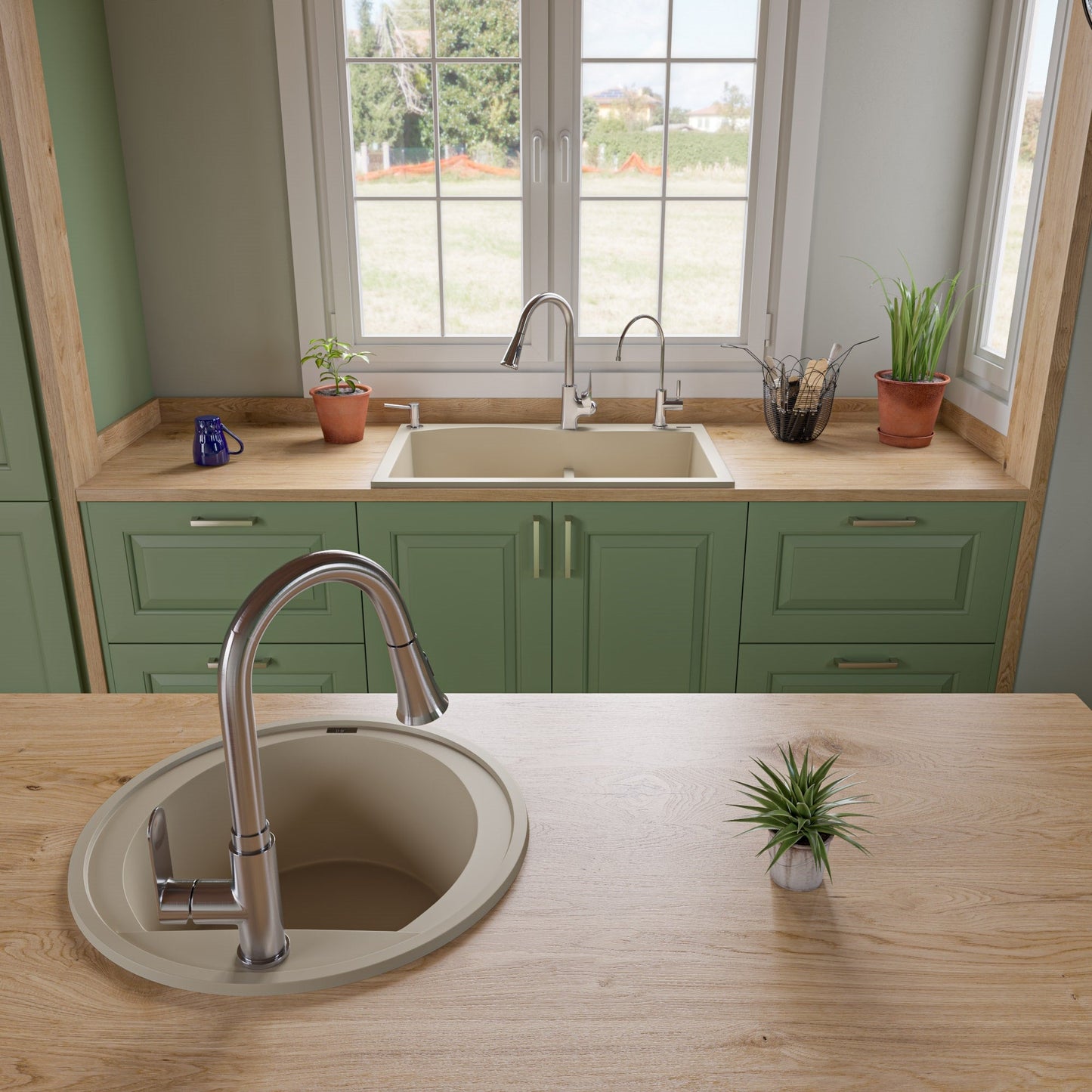 ALFI brand AB2020DI 20" Drop-In Round Granite Composite Kitchen Prep Sink