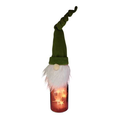 Lighted Bottle with Fabric Gnome -
